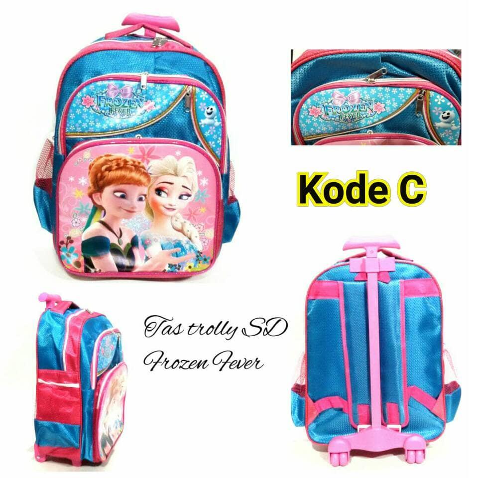 Tas troli anak sekolah trolley roda dorong ransel frozen