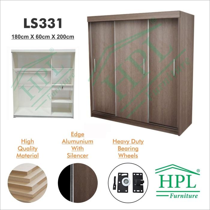 Lemari Pakaian Sliding Door 3 Pintu HPL - motif kayu coklat @ 3 pintu anak bayi kayu jati minimalis plastik gantung murah portable sliding