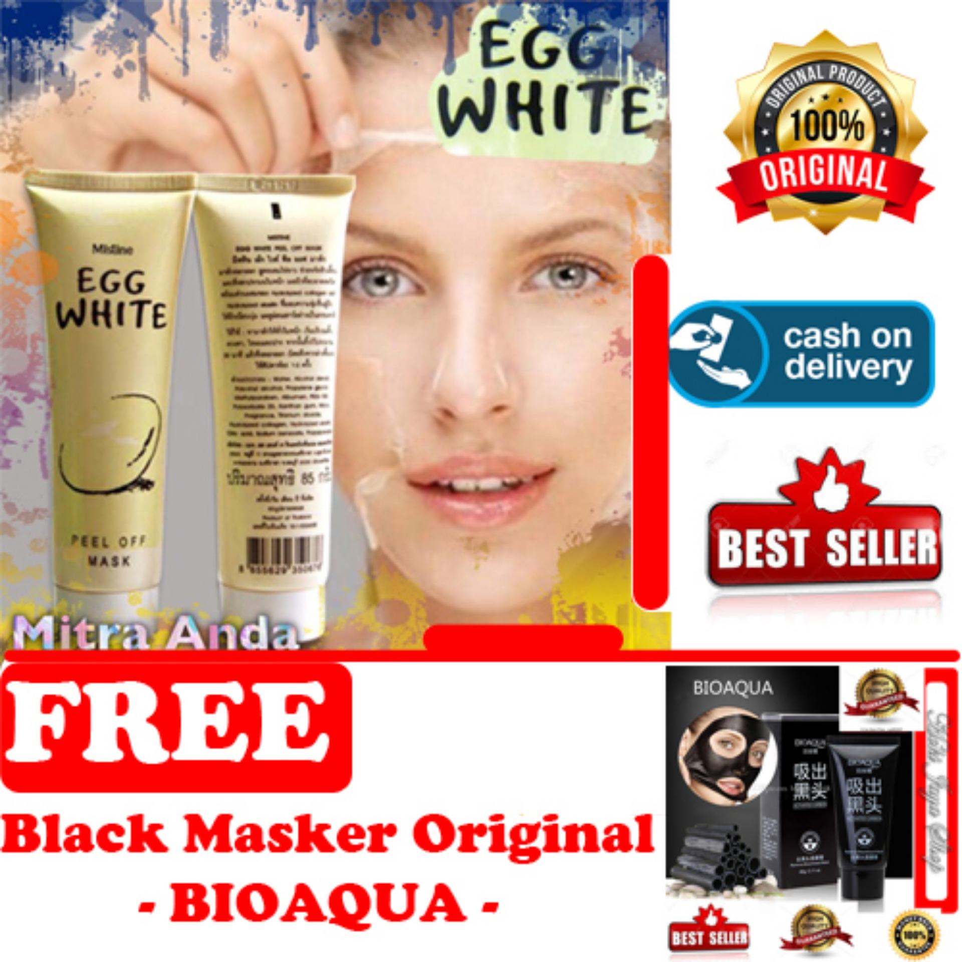 HOKI COD - Mask Egg White Peel Off - Masker Putih Telur - 85 Gram - 1 Pcs + Gratis BIOAQUA Masker Charcoal Black Mask - Masker Wajah Arang Aktif Alami Original Pengangkat Komedo
