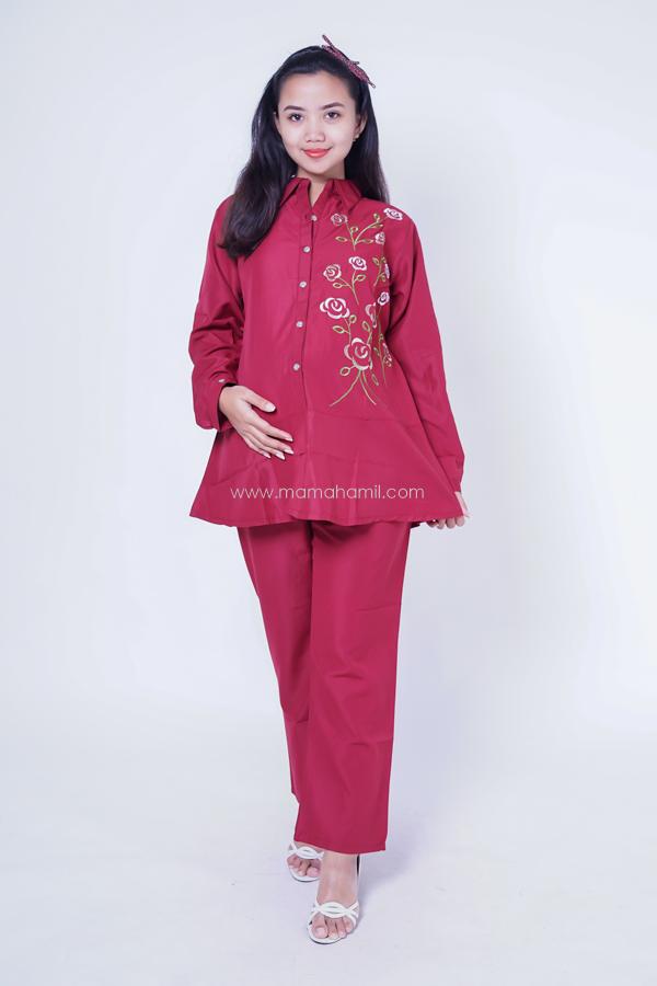 Mama Hamil Setelan Muslimah Mawar Kancing / Baju JUMBO / BIG SIZE / Atasan Hamil / Kemeja Hamil / Kemeja / Baju Murah / Celana Hamil / Ibu Hamil Menyusui / Baju Hamil Kantor .