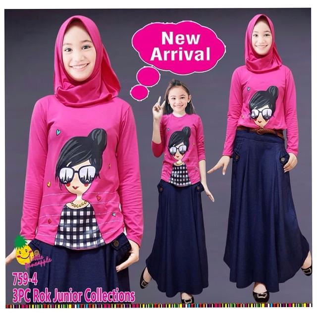 little pineapple 4in1 Setelan hijab rok denim sunglass anak 6-11Y