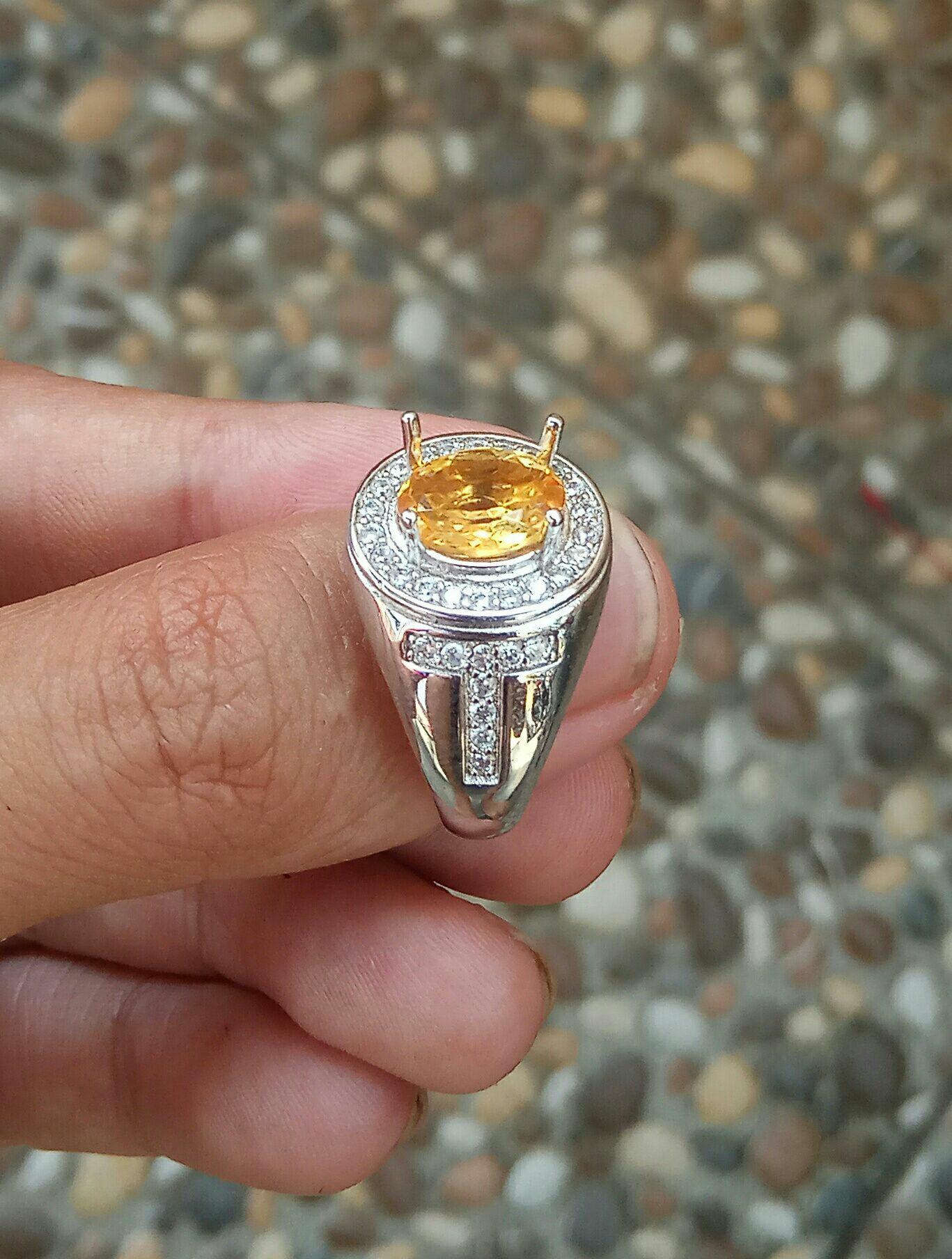 Cincin natural citrine rasa yakut selon yakut ceylon atau kecubung bensin asli batu citrine kecubung kuning