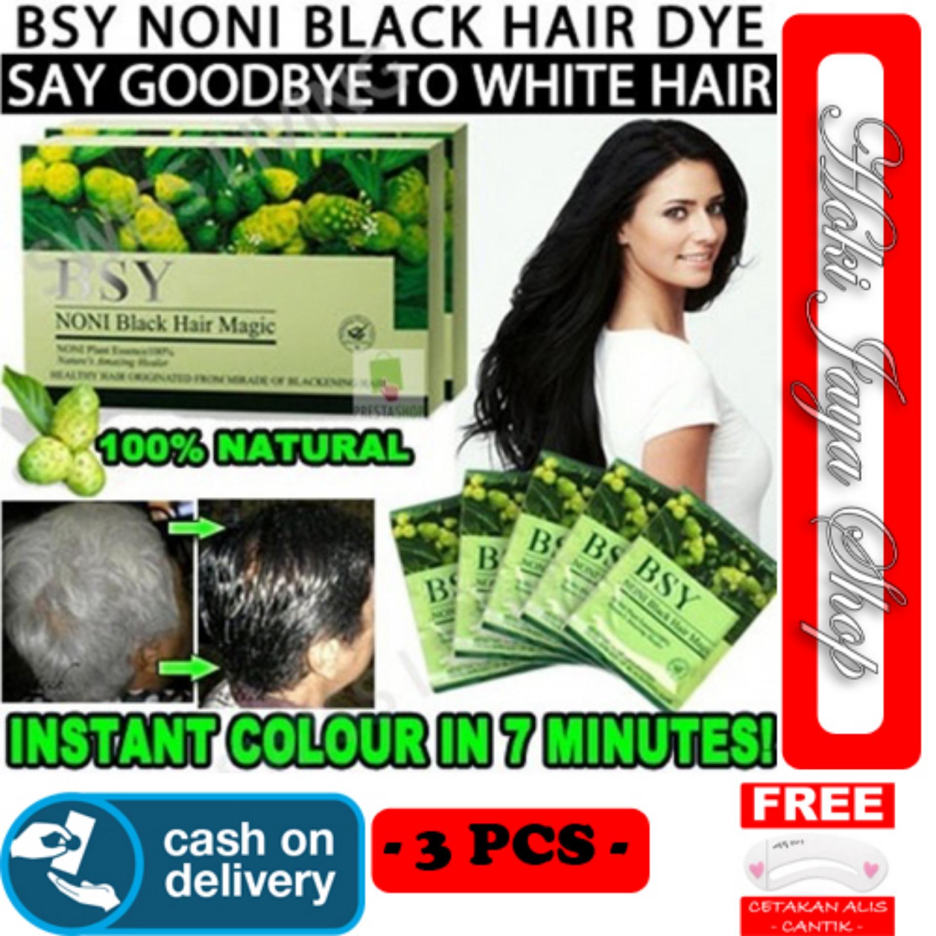 HOKI COD - BSY Noni Black Hair Magic Shampo - Cat Rambut Hitam - Penghitam Rambut - 3 PCS + Gratis Cetak Alis Cantik - Premium
