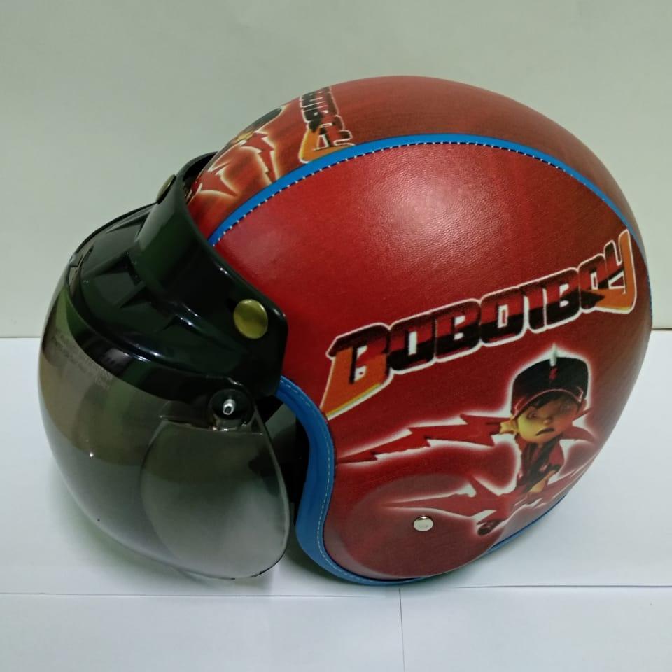 Helm Anak Bogo Motif Boboiboy Biru Usia 3 -7 Tahun Lapis Kulit Sintesis Merah