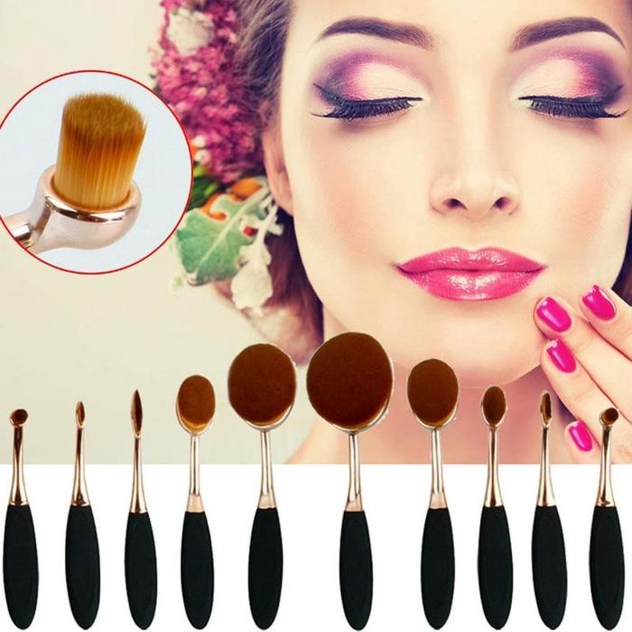 Kuas Kosmetik Make Up Oval Brush Wajah Tangkai Besi 10 PCS
