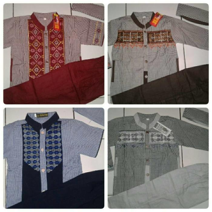 Baju koko anak bahan katun motif kotak lengan panjang dan pendek