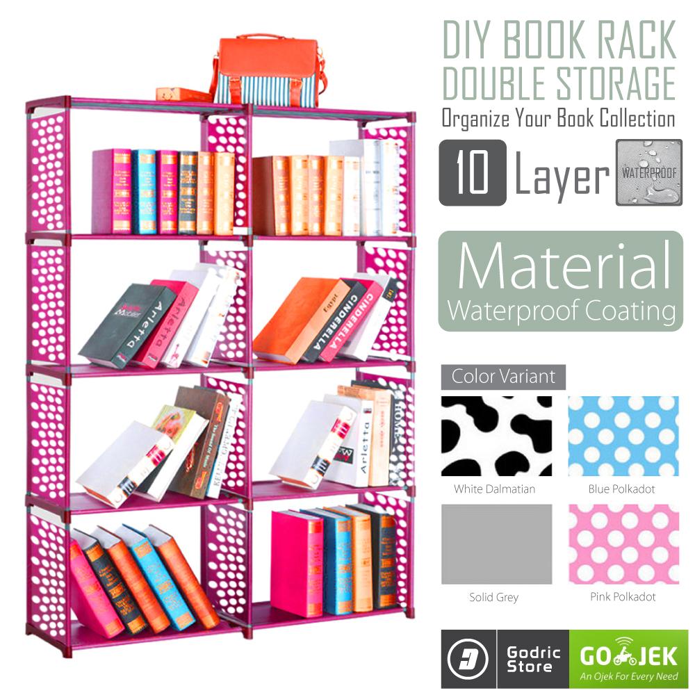 Godric Rak Buku Portable DOUBLE / Lemari Serbaguna 2 Sisi 10 Layer 8 Susun 85 x 30 x 125 CM - Pink Polkadot