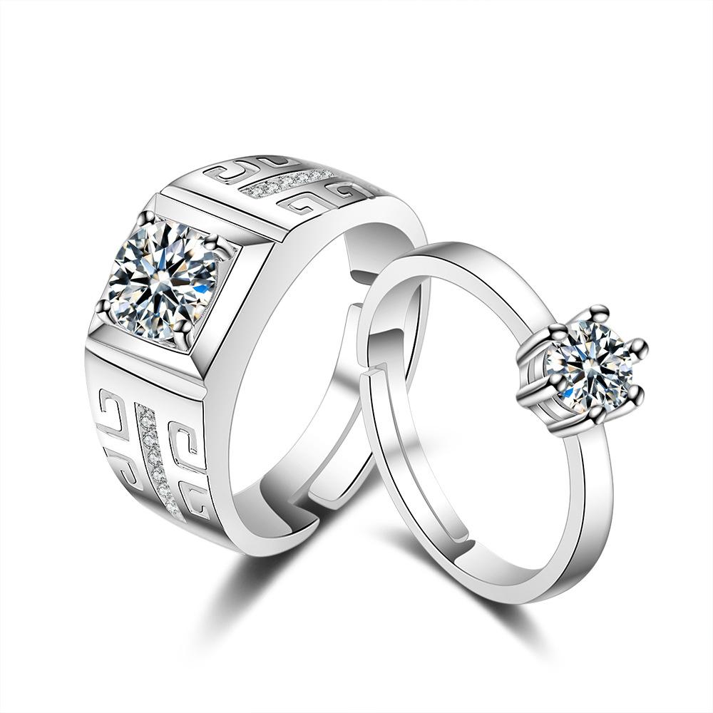 2 Lembar Indonesia Ngumpul Di Sini Cincin CZ Hias Platinum Berlapis Cincin Pasangan untuk Pernikahan Pertunangan Hadiah Perak, Internasional-Internasional