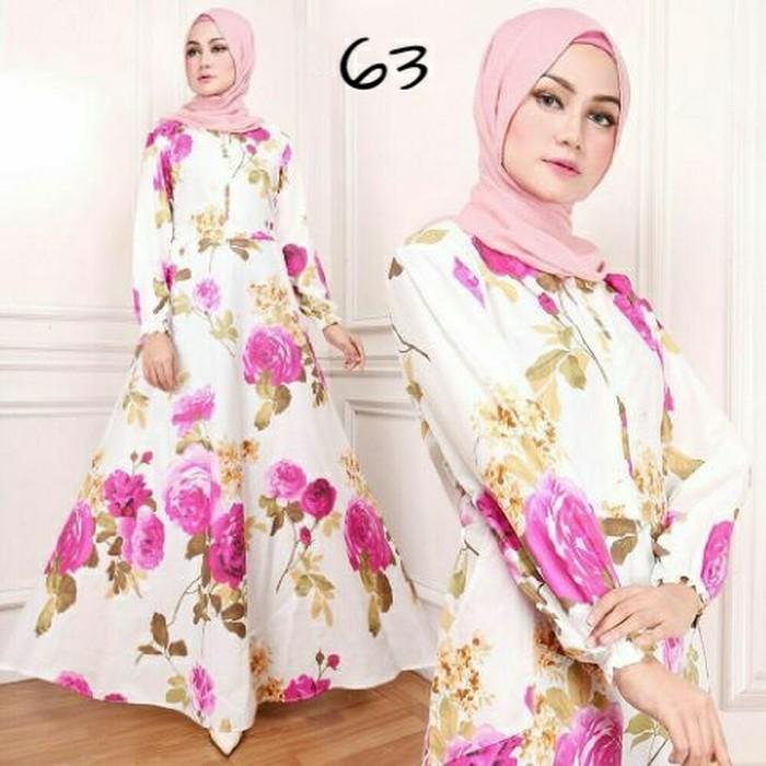 (JNH Shop) Gamis Maxy Bunga Ima Flower Pink Baju Wanita Bagus Murah Maxi 63 TA