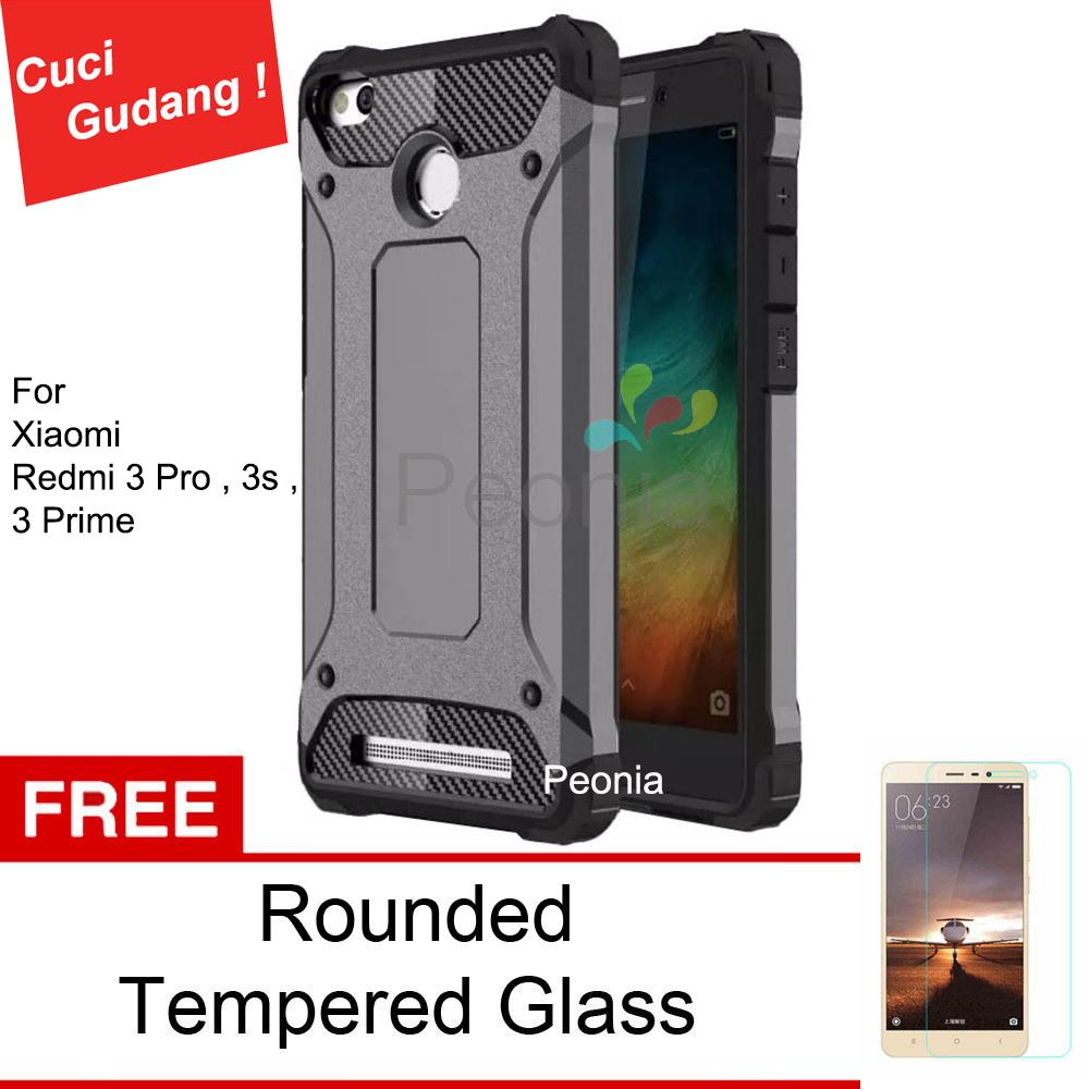 Peonia Kingkong Defender Slim Armor HardCase for Xiaomi Redmi 3 Pro, Redmi 3s ( Sama ukuran ) - Dark Grey + Tempered Glass 2.5D Bening