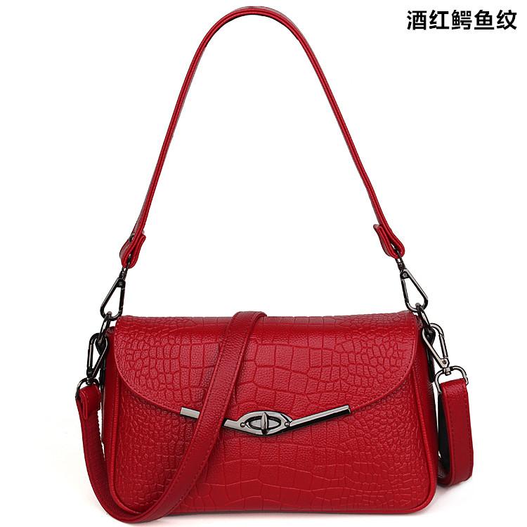 Persegi Kecil Sandal Setengah Baya Setengah Baya Wanita Ibu Tas Selempang Timbul Tas Wanita (Merah Anggur Pola Buaya)