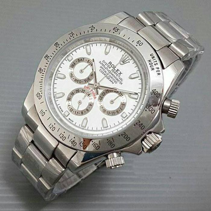 Jam Tangan Pria / Cowo Rolex Daytona Rantai Silver White - Mu1rfr