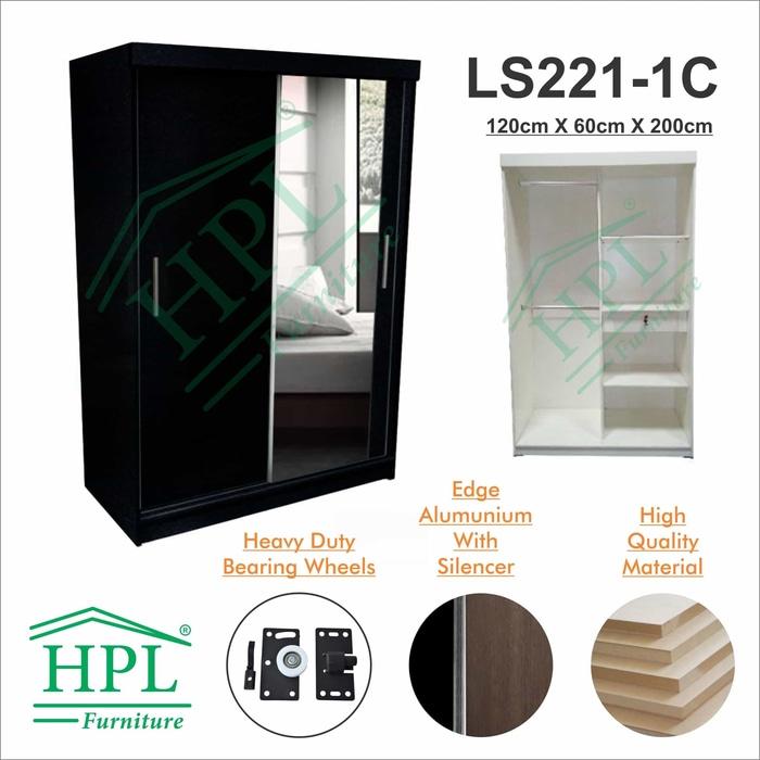 Lemari Pakaian HPL Sliding 2 Pintu Hitam Gliter+Kaca 1 Pintu LPS-209 @ 3 pintu anak bayi kayu jati minimalis plastik gantung murah portable sliding