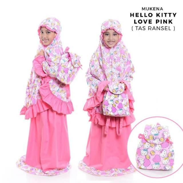 MUKENA ANAK HELLO KITTY LOVE PINK TAS RANSEL / GROSIR SUPPLIER AGEN RESELLER TASIK TERMURAH TERLARIS M