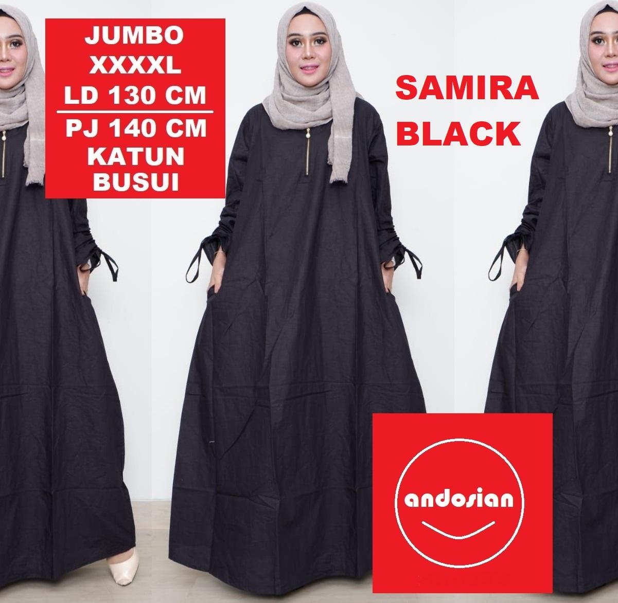 SAMIRA BLACK - GAMIS HITAM JUMBO BUSUI XXXXL LD 130 PJ 140 POLOS WANITA MUSLIM IBU HAMIL COCOK PENGAJIAN KONDANGAN