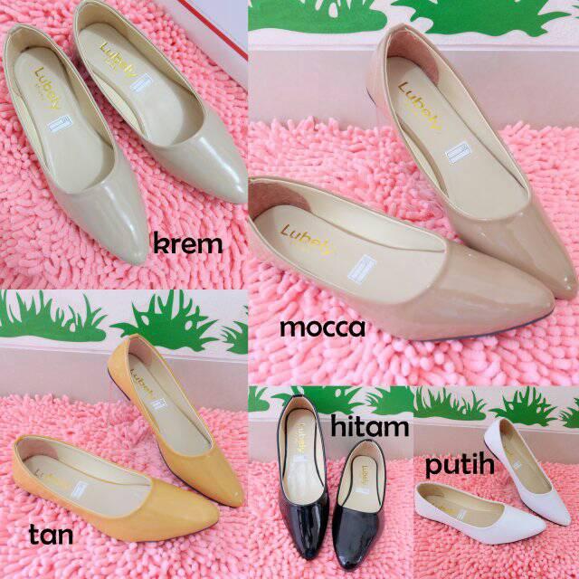 Flat shoes NF01 sepatu flat sintetis glossy putih hitam