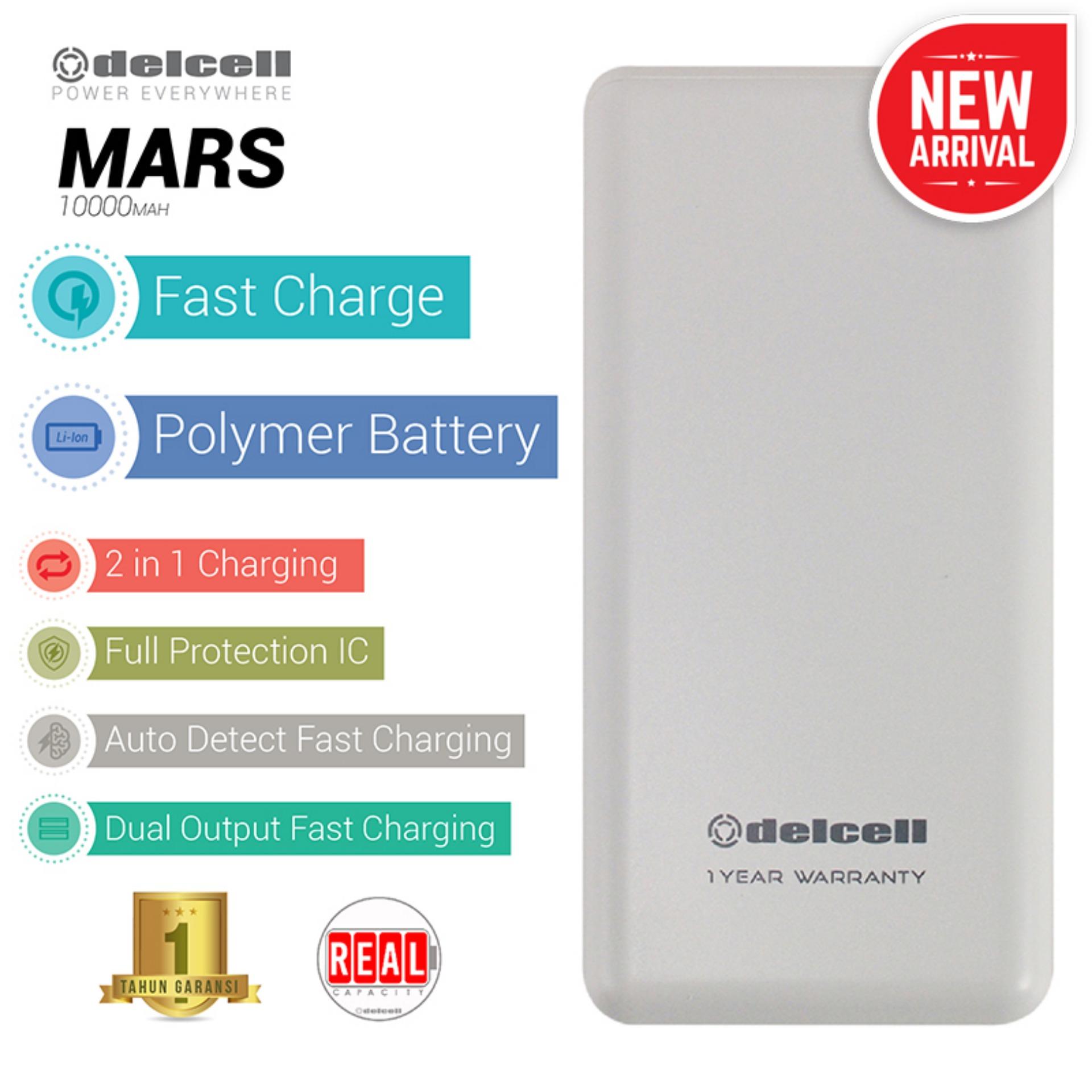 New Arrival Delcell MARS Powerbank 10000mAh Real Capacity Fast Charging Slim Powerbank Polymer Battery - White