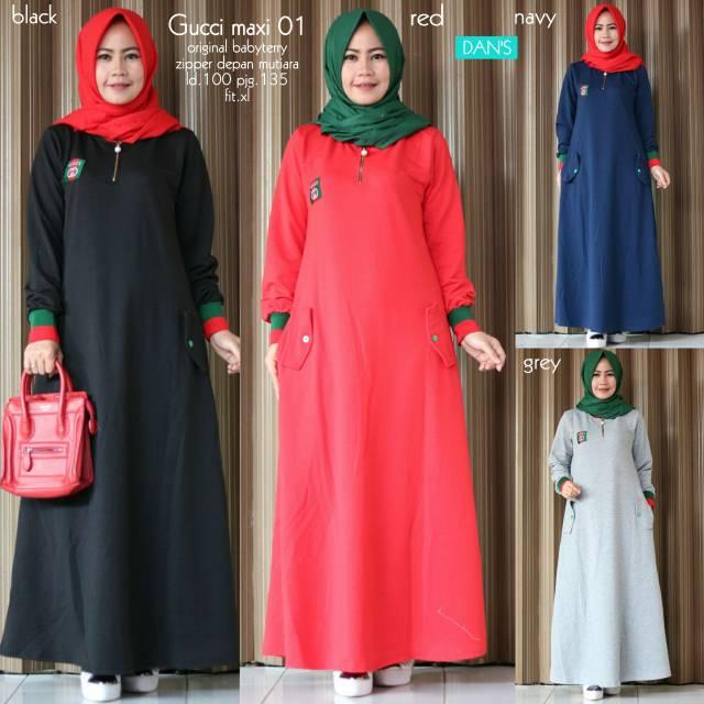 Baju Gamis Wanita Bahan Babyterry Gucci Maxi 01