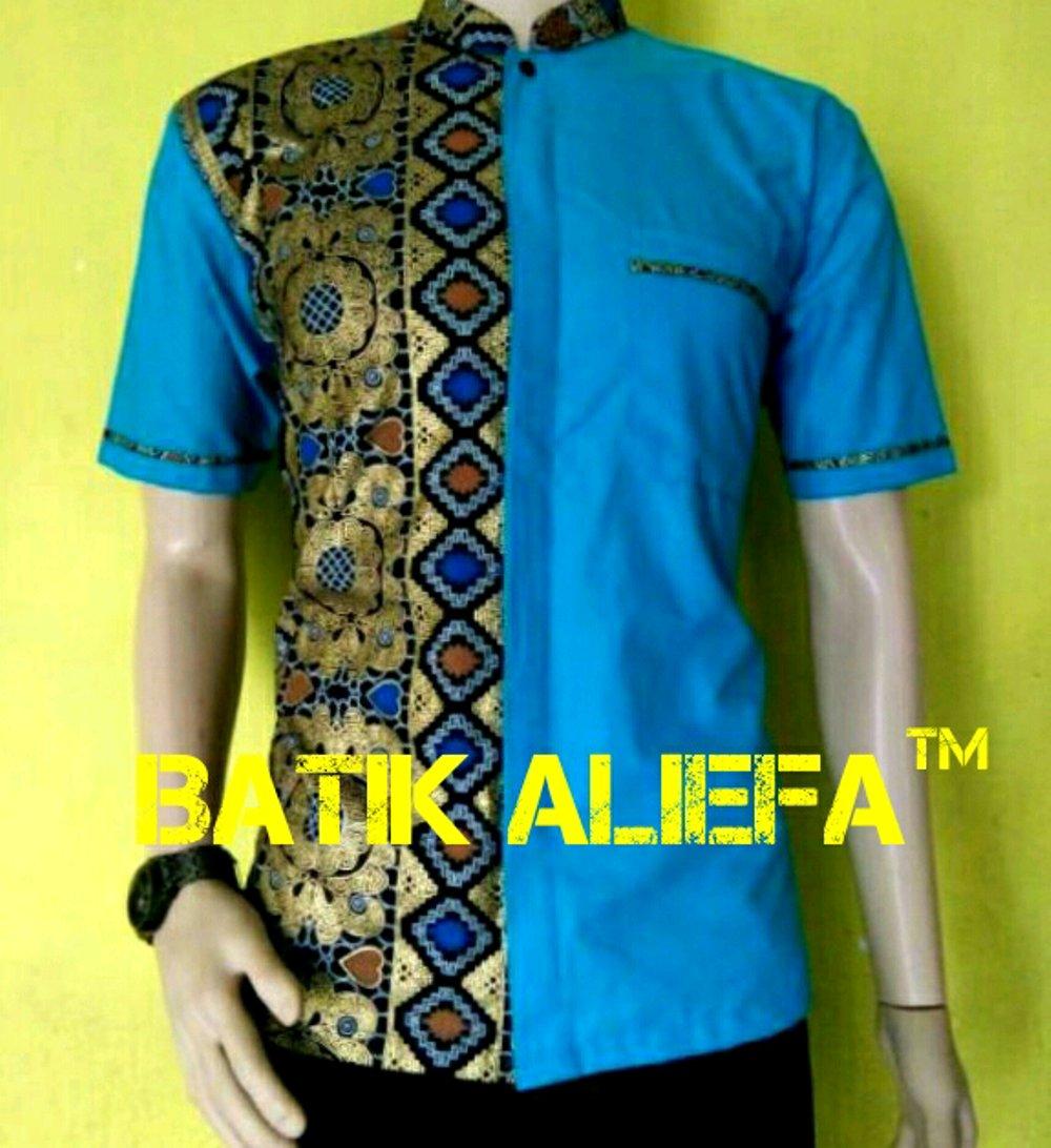 Kemeja Hem Baju Batik Pria Kerah Koko Sanghai Biru Toska Terbaru Trand Fashion Indonesia di lapak Batik Aliefa Pekalongan aliefa99
