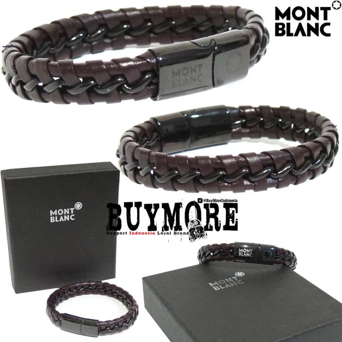 Gelang Kulit Pria Brown Leather Montblanc Bracelet Murah Asli Original