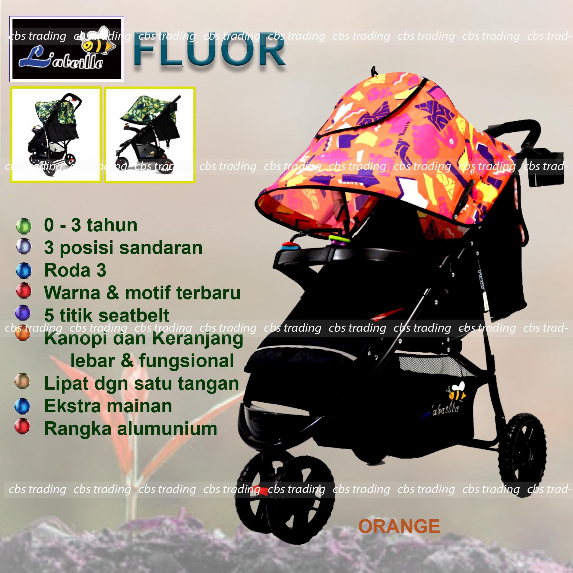 L'abeille Fluor Baby Stroller A503 Lightweight - Kereta Dorong Bayi - Orange   