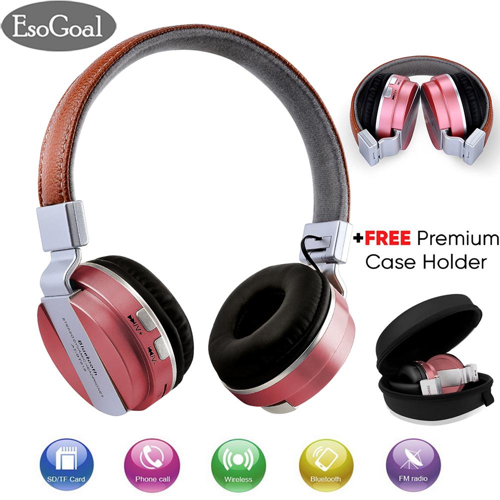 EsoGoal Wireless Bluetooth Headphone Foldable Leather Sport Headset With FM Radio AUX TF Card-MP3 and Premium Case Holder