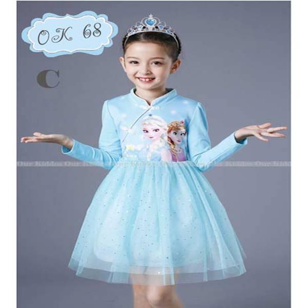 Baju Pesta Anak Perempuan OK 68 Dress Shanghai Tutu Frozen Elsa Biru