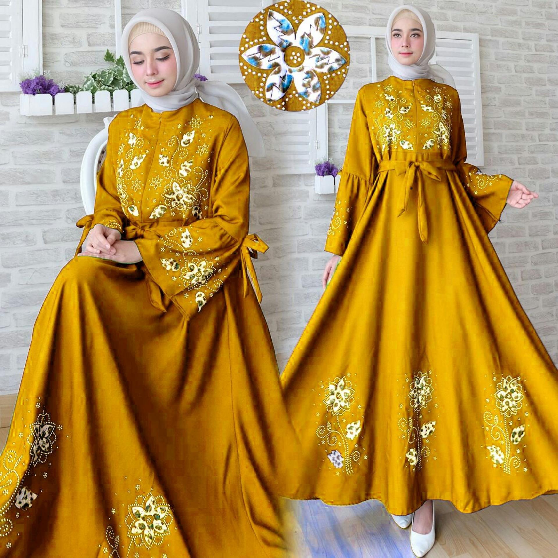 Snowshop Gamis Syari Flower - Mustard / Mangga
