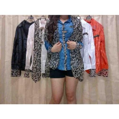 PROMO BAJU - SUPPLIER GROSIR 6313 6319 PAKAIAN ATASAN BLOUSE HEM KEMEJA LEOPAD WARNA PUTIH OREN MURAH GROSIR KEKINIAN BAHAN KATUN SILKI