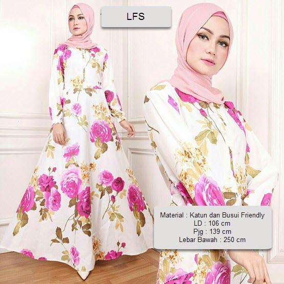 Dress Gamis Baju Muslim Rossa / Terusan Maxi Hijab Syar'i/ Syari Simple Elegant / Baju Muslimah Wanita / Kebaya Modern Baloteli Tanpa Pasmina / Gaun Pesta / Pakaian Jumbo Maxy Motif Bunga Katun Jepang Murah Lebaran 2018 XXE (E80) - MERAH FANTA