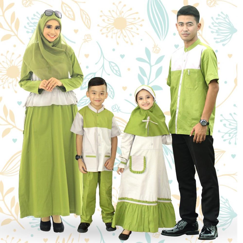 Couple baju branded sarimbit murah koko gamis ayah ibu dan anak samara SRE03 hijau koko dewasa L