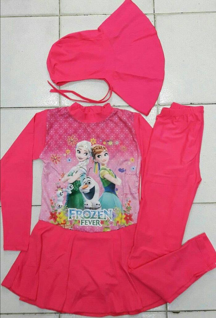 baju renang muslim anak SD(FROZEN pink)M.L.XL - MMNuTk