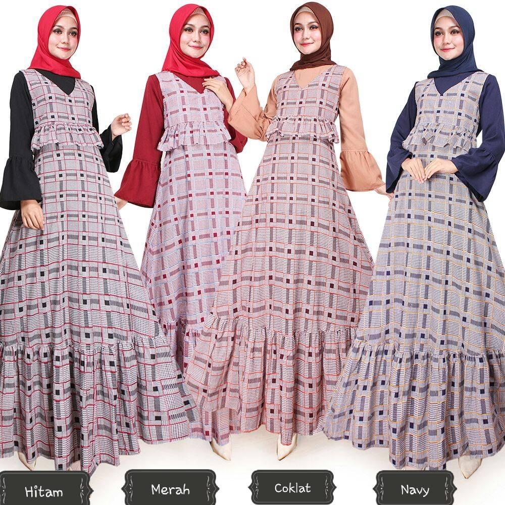 AK - Maxy Lumia - Black Katun Kotak Combi Wollycrepe( No Pasmina) Best Quality Akiko Fashion