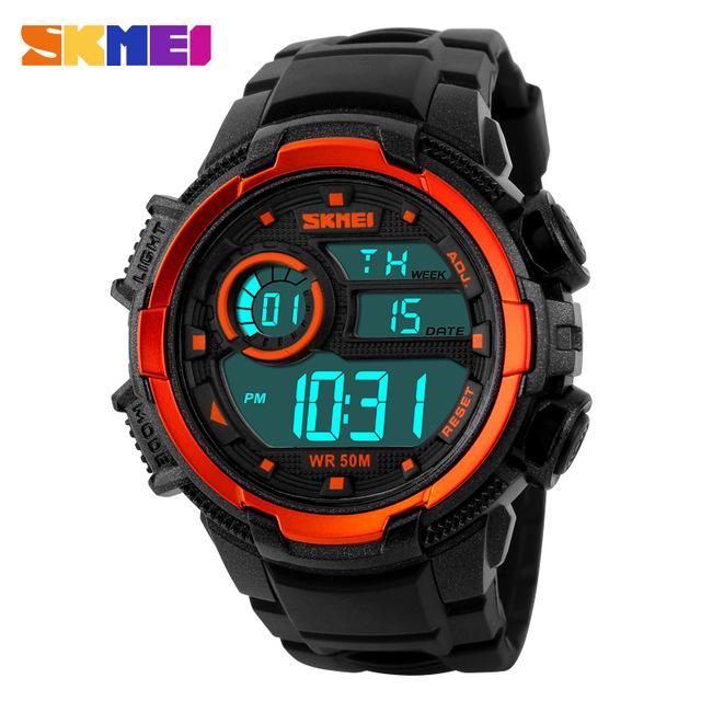 SKMEI S-Shock Sport Watch Anti Air Water Resistant WR 50m DG1113 Jam Tangan Pria Digital Diameter 40mm Tali Strap Karet Silicone Wrist Watch Alarm Wristwatch Accessories Men Fashion Sporty Design Waterproof Penunjuk Waktu Nyaman - Hitam Orange