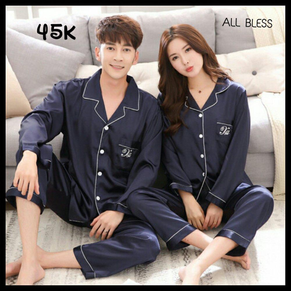 Baju tidur couple pasangan KOREAN STYLE bordiran piyama setelan buka kancing menyusui seserahan