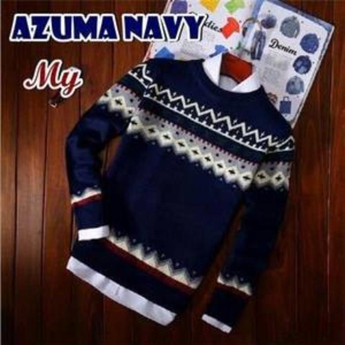 AZUMA NAVY / pakaian baju casual pria kerja kantor harian rajut kuliah kampus / atasan pria alisan rajut jaket sweater rajut distro branded pria cowok cowo / baju kuliah kampus / baju lebaran