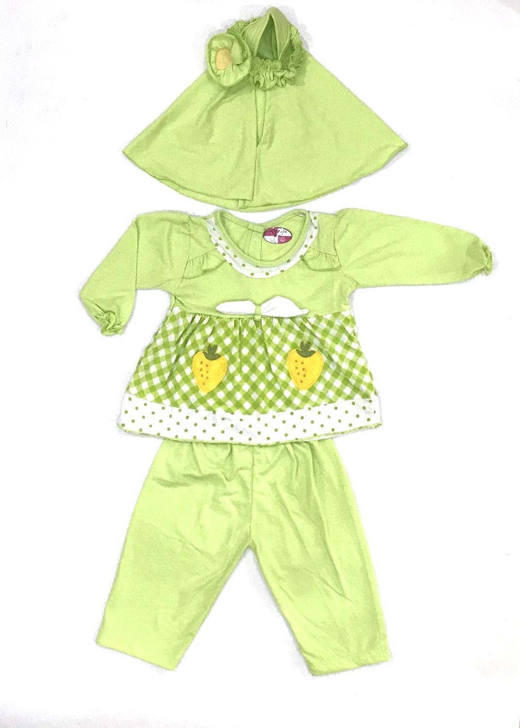 BAYIe - Setelan Baju Muslim Bayi Perempuan motif Stawberry TIVVI / Gamis anak cewek umur 6 - 12 bulan