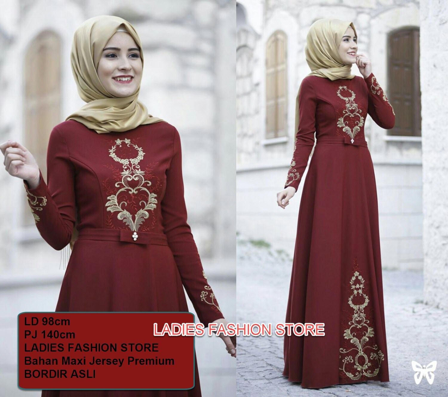 LF Dress Muslim Gamis Wanita / Dress Terusan Maxi / Gamis Lebaran / Setelan Syari Syar'i Elegant / Gaun Busana Muslim Baju / Baju Gamis Wanita / Setelan Wanita Muslimah /Hijab Fashion / Baju Baru Lebaran Murah Laris / TANPA PASHMINA (venara) SS - Marun