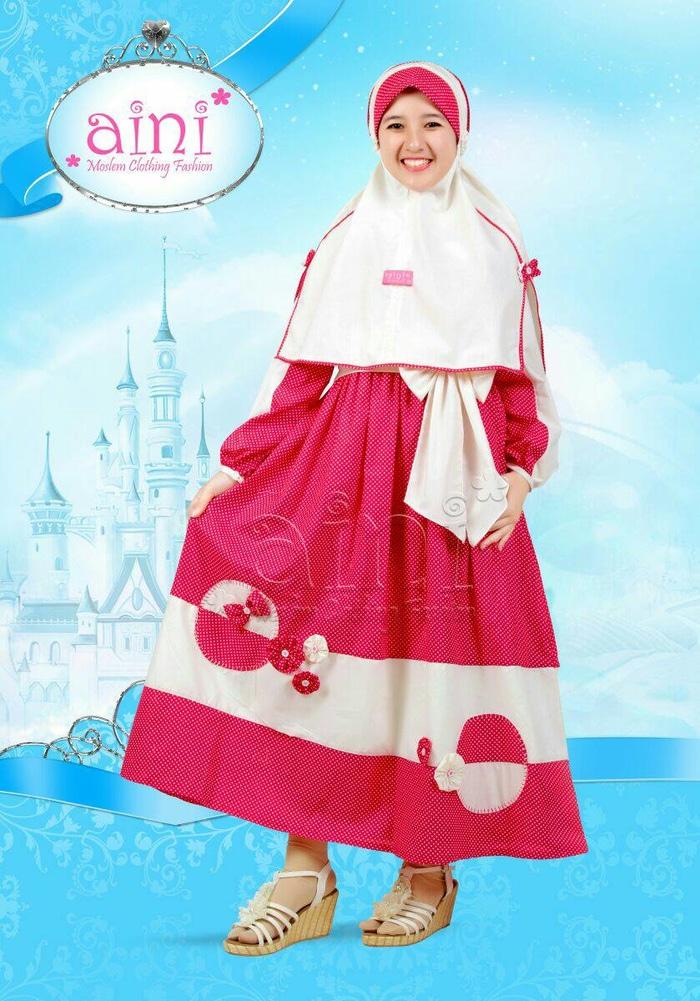 Set Busana Muslim Anak, Gamis Anak Aini 160906 Bahan Katun Polkadot