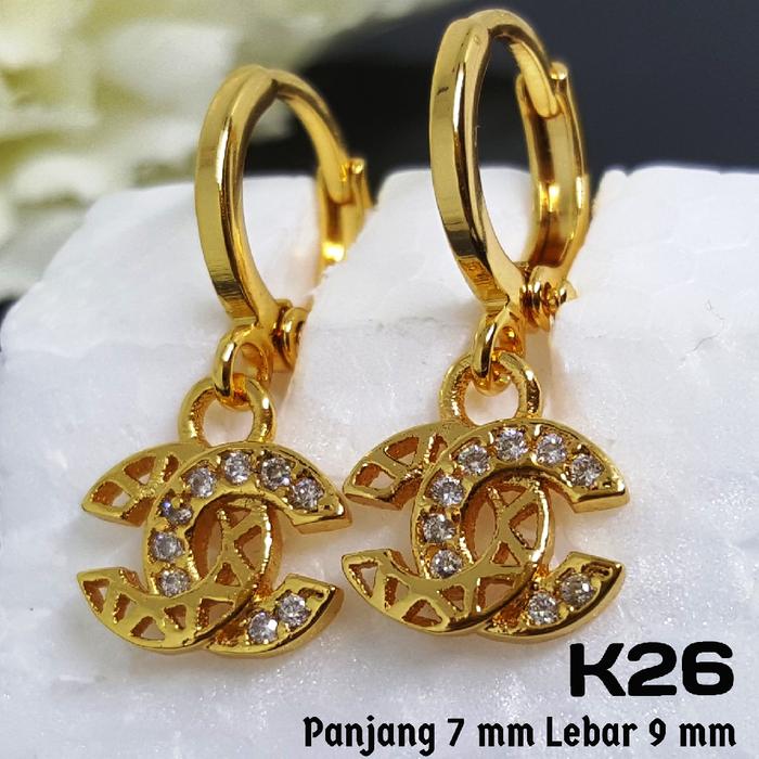 K26 Anting Anak Chanel Mewah (Set Perhiasan Imitasi Xuping Lapis Emas)