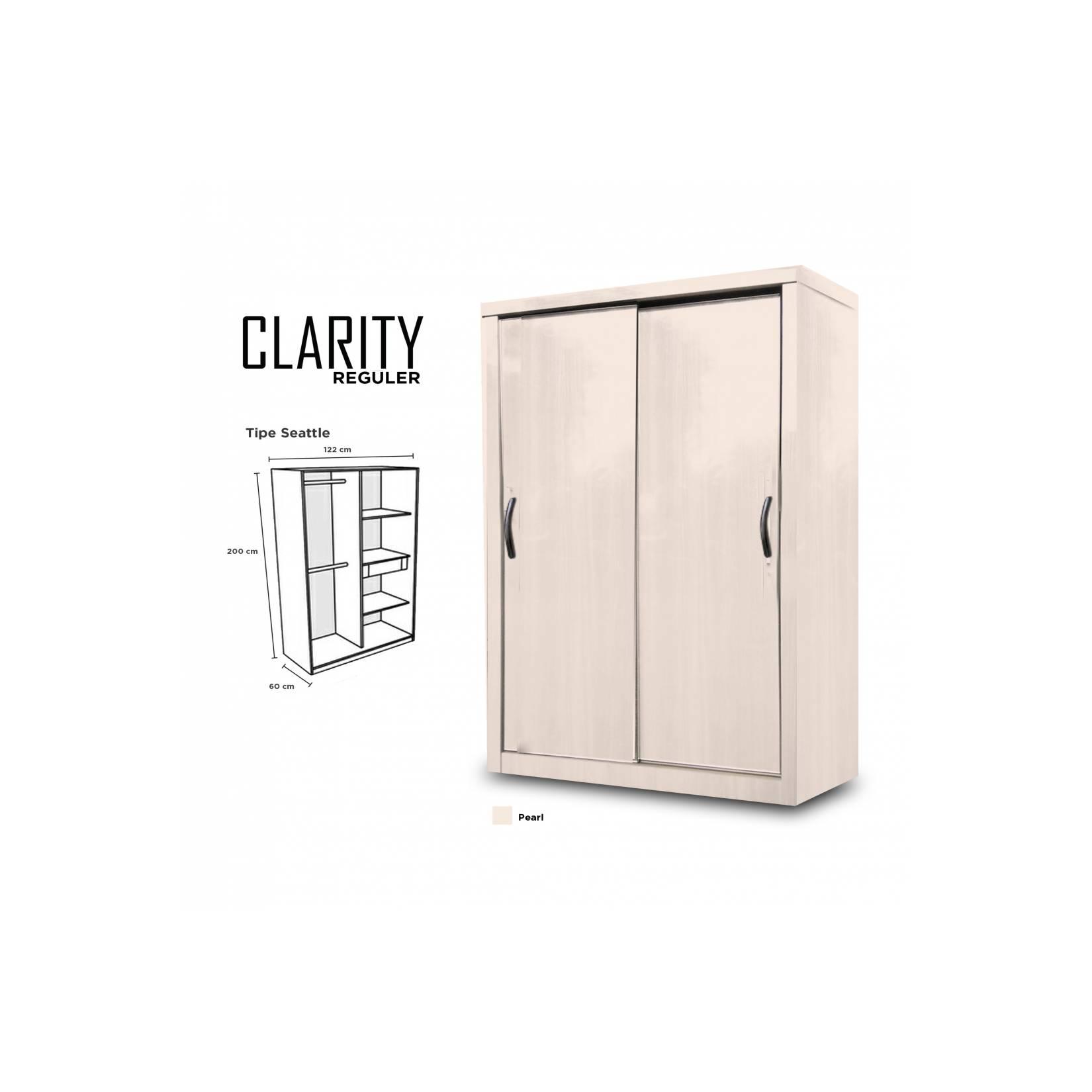 Lemari Pakaian 2 Pintu Minimalis Clarity Door Sliding HPL Putih Pearl