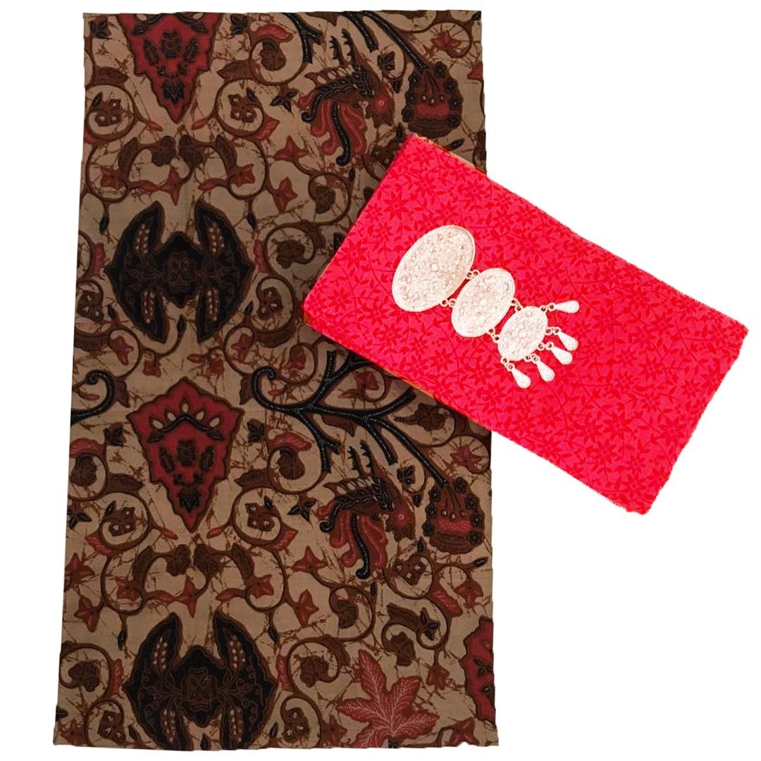 Kain Batik halus dan Kain Embos (Satu Set), Bahan Batik untuk Kemeja, Blus, Kebaya dsb. (KBKE001-22A) Batik Alhadi