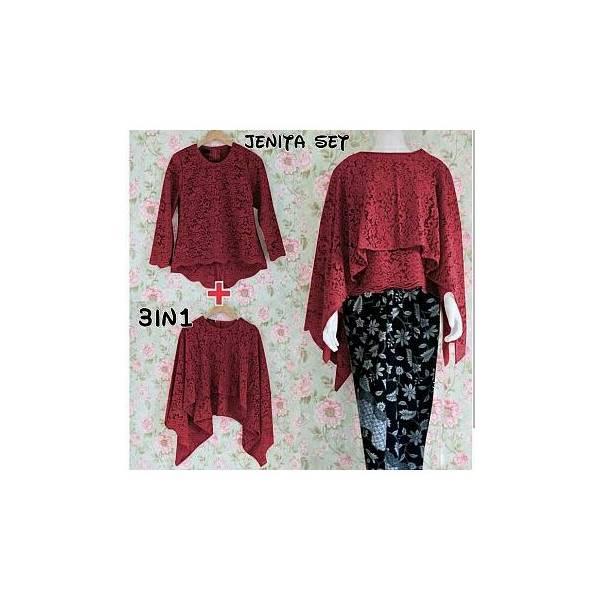 Baju Kebaya Batik Cantik/Pakaian Batik Modern Set Jenita Orchid Marun