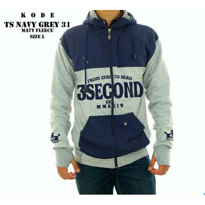JAKET SWEATER HOODIE FINGER 3SECOND NAVY GREY JUMPER PRIA WANITA GROSI