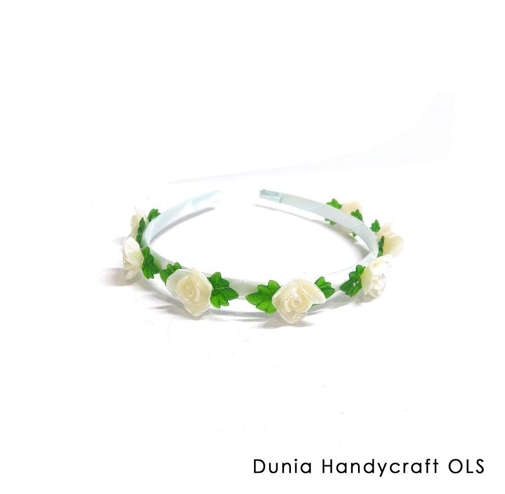 Bando Bunga Kualitas Bagus Harga Termurah - Bando Mawar Mutiara Putih