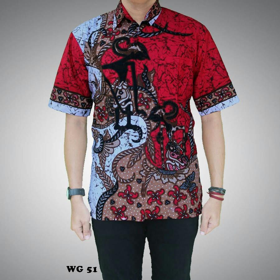 Jual Baju Batik Pria Baju Batik Modern Kemeja Batik Pekalongan Hem Batik Kemeja Motif Wayang Tumpuk Merah