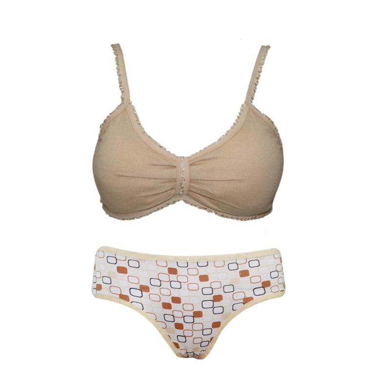 EELIC PDW-88503 CREAM Pakaian Dalam Wanita Bra Miniset Remaja Usia 10-15 Tahun + Celana Dalam Motif Kotak-Kotak CDW-03 Bahan Lembut Serta Nyaman Dipakai