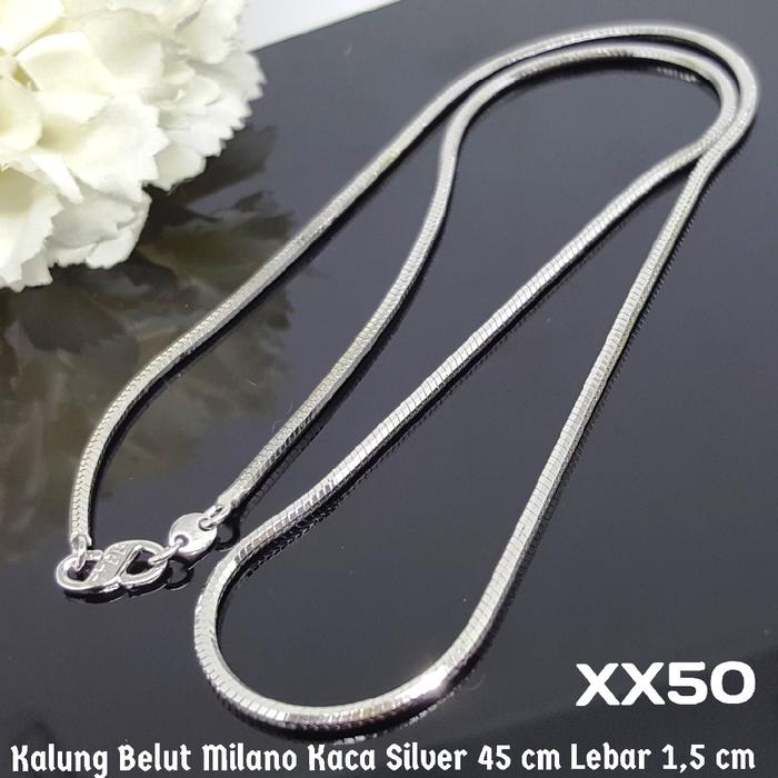 XX50 Kalung Belut Milano Kaca Silver (Perhiasan Imitasi Xuping Perak)