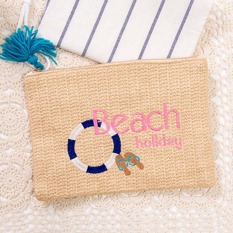 July's Lagu Baru Mewah Tas Desainer Bermerk Wanita Jerami Hari Clutches Tas Amplop Wanita Cincin Musim Panas Pantai Tas Liburan-Intl