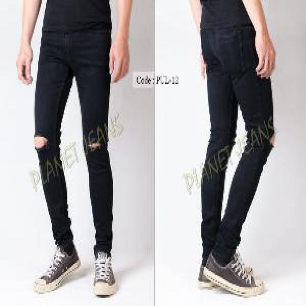 Celana Jeans Robek Lutut Pria Skinny / Pensil / Denim Skiny Sobek Dengkul Warna Hitam Polos Cowok PUL12